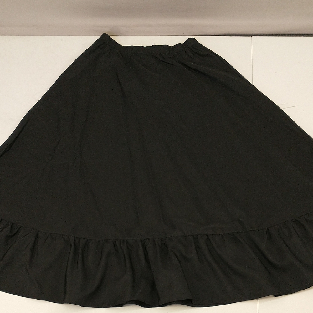 Black Floor Length Maxi Skirt Ruffle Hem sz 18 33.5" Waist 41" Long Circle Full